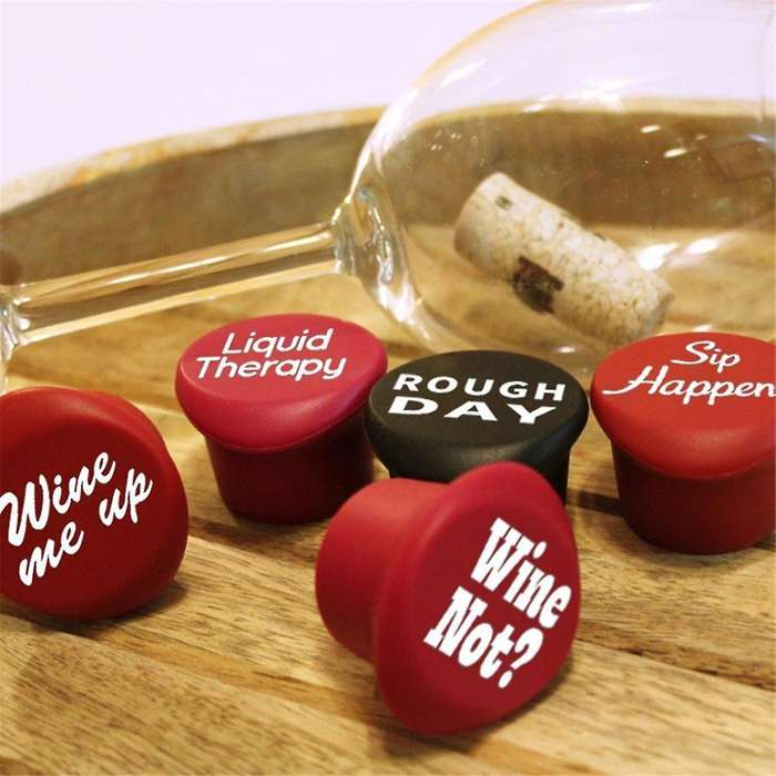 5PCS Funny Wine Stoppers - Perfect As Wine Accessories or Wine Gifts for Women - Set of 5 Funny Sili