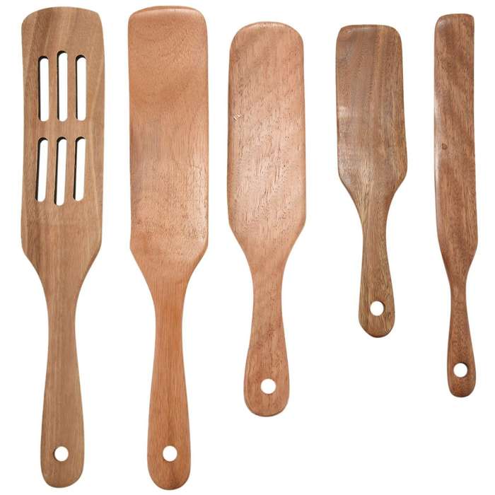 5pcs Wooden Spatula Set Wood Spoons for Cooking, Spurtles Wood Kitchen Natural Teak Utensils