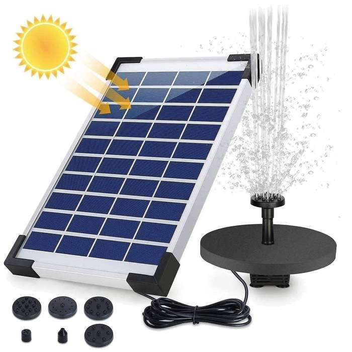 5W Solar Fountain Pump, Solar Water Pump Floating Fountain Built-in with 6 Nozzles for Bird Bath Fis