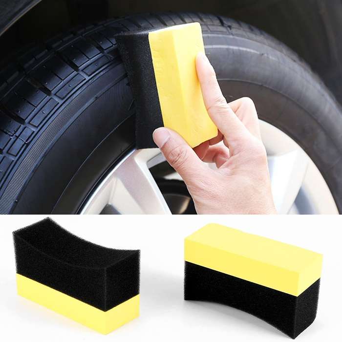 5x Professional Car Wheel Washer Curved Foam Sponge Pad Black+yellow
