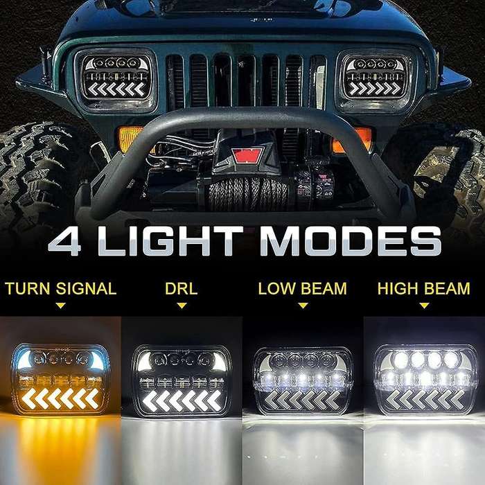 5X7 7X6 Rectangular LED Headlight 150W with High/Low Sealed Beam DRL Turn Signal is for -Steering
