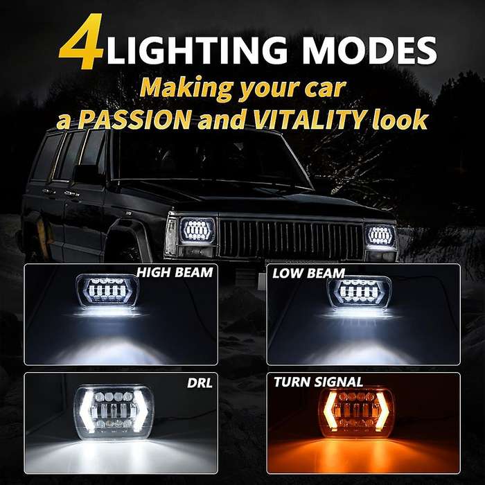 5x7 Led Headlights, 100w 7x6 Led Headlight with Drl High Low Beam Rectangular for Wrangler Xj H6054