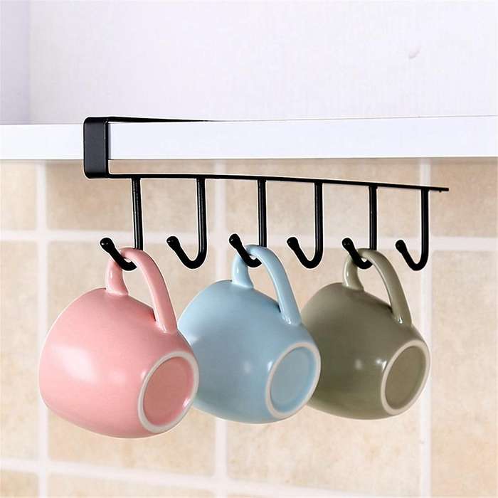 6 Hook Coffee Cup Mug Holder Hooks Shelf Multifunction Kitchen Cabinet Sundries Organizer Storage Ha
