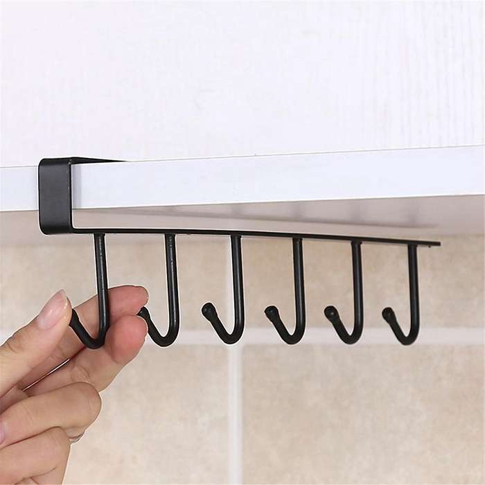 6 Hook Coffee Cup Mug Holder Hooks Shelf Multifunction Kitchen Cabinet Sundries Organizer Storage Ha