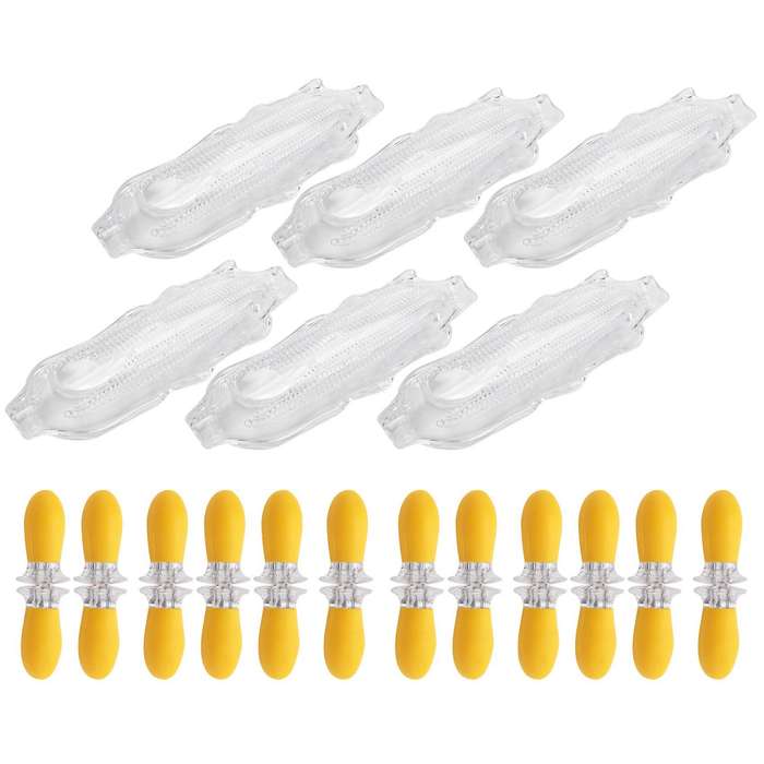 6 Pack Corn Trays + 12 Pcs Corn Cob Holders Plastic Corn Dishes Service Tray Transparent Cob Dinner