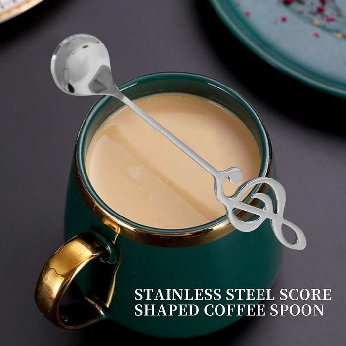 6 Pack Cute Teaspoons Stainless Steel Musical Notation Coffee Spoons Dessert Cake Ice Cream Sugar S