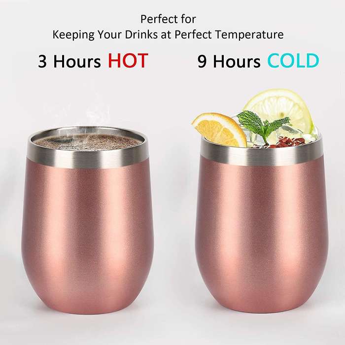 6 Pack Stainless Steel Wine Tumbler Wine Glass, 12Oz Double Wall Vacuum Insulated Wine Tumbler with