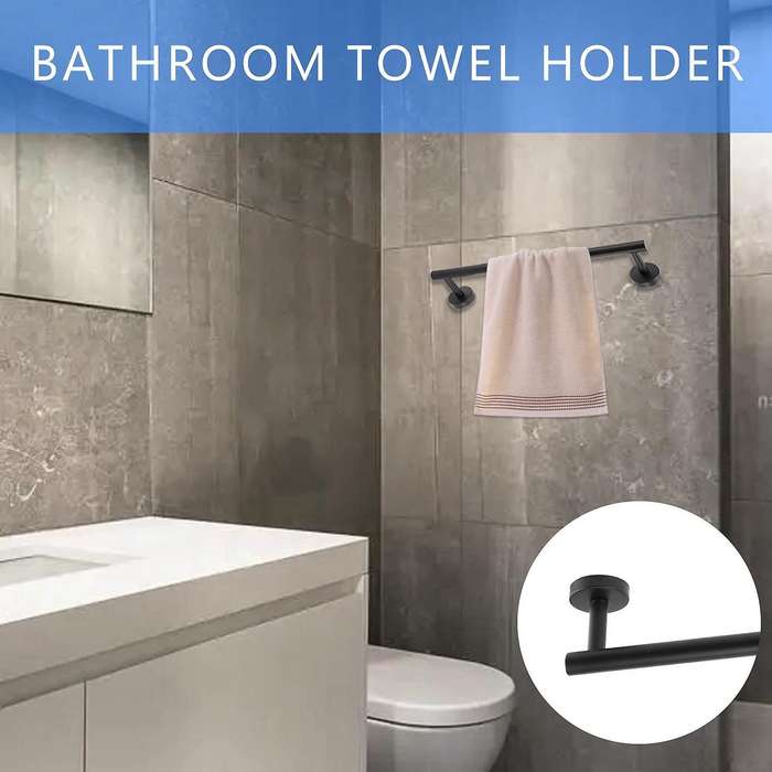 6 PCS Bathroom Hardware Set,Black Stainless Steel Bathroom Accessories Towel Rack Set Wall Mounted B