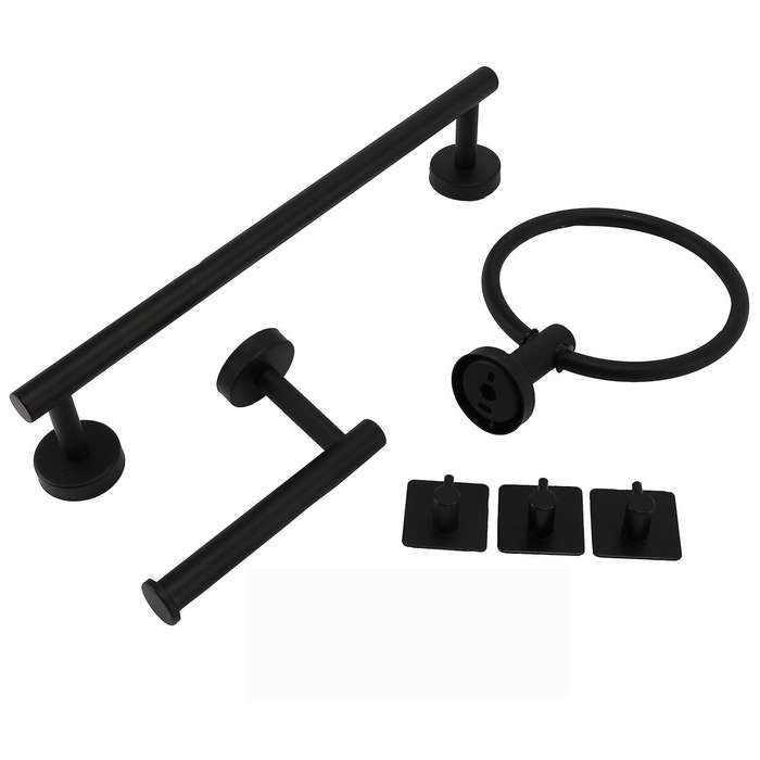 6 PCS Bathroom Hardware Set,Black Stainless Steel Bathroom Accessories Towel Rack Set Wall Mounted B