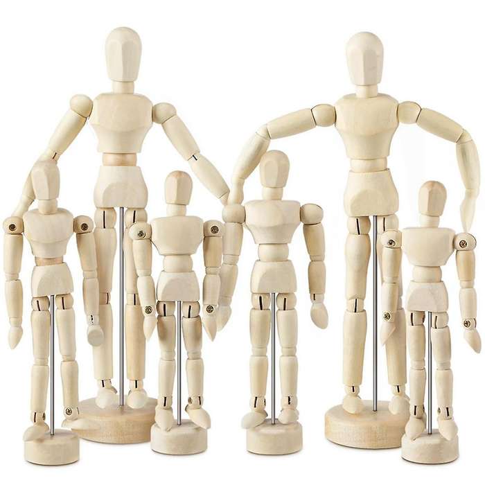 6 Pcs Artist Mannequin Model Wooden Manikin Drawing Moveable Figure Model with Stand Flexible Jointe