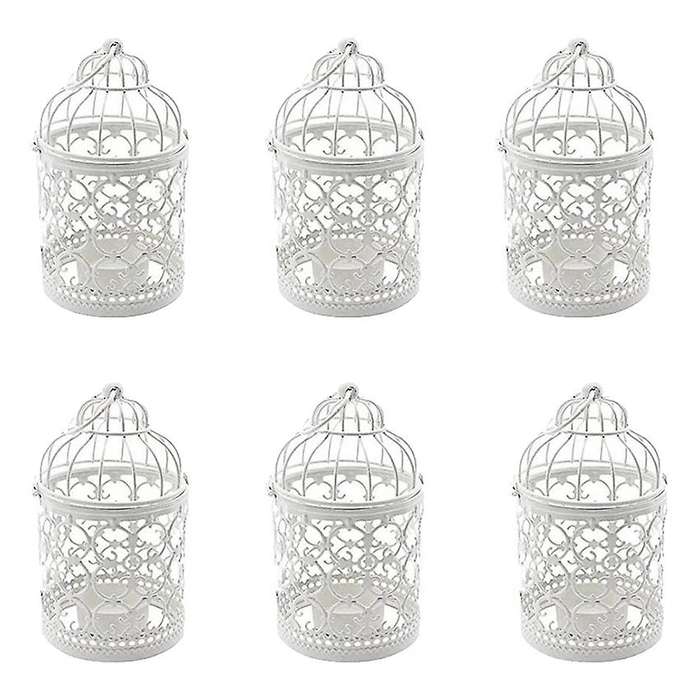 6 Pcs Candle Tea Light Holders Metal Hanging Hollow Birdcage Lantern Vintage Decorative Centerpiece