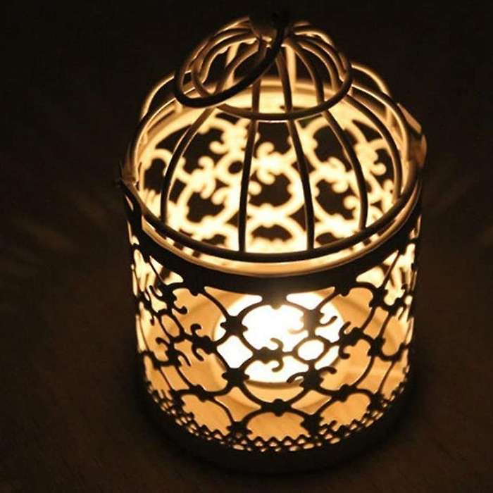 6 Pcs Candle Tea Light Holders Metal Hanging Hollow Birdcage Lantern Vintage Decorative Centerpiece