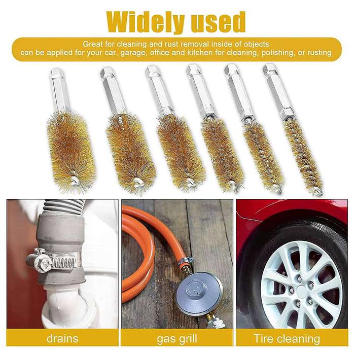 6 PCS Drilling Brush, Including Different Sizes of 1/4 Inch Hex Shank Cleaning Brush, Suitable for P
