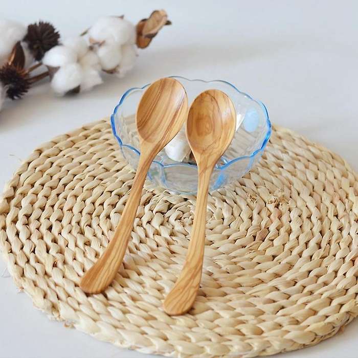 6 Pcs Olive Wood Spoon Set Wooden Spoons Soup Spoons Coffee Tea Stirring Serving Utensils for Kitche
