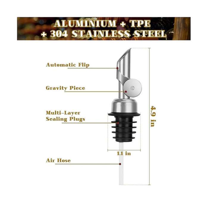 6 Pcs Liquor Pourers, Weighted Stainless Steel Pourer Spouts, Auto Flip Olive Oil Dispenser Spout