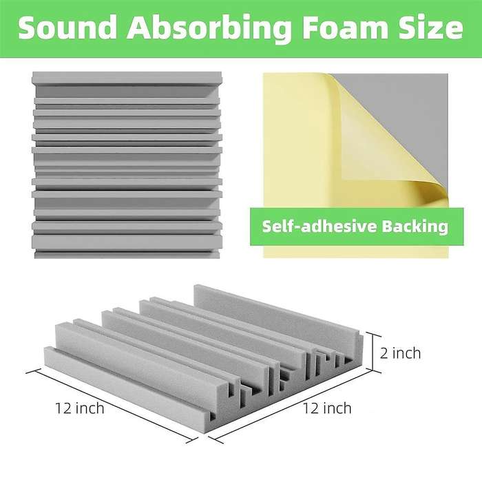 6 Pcs Self-adhesive Acoustic Foam Panels,12 X 12 X 2 Inches Sound Absorbing Foam,recording Studio So