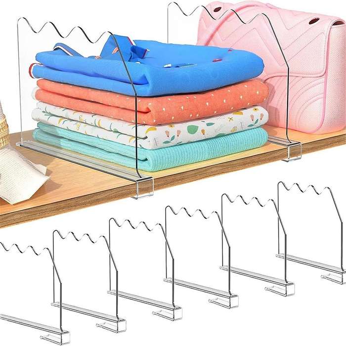 6 PCS Shelf Dividers for Closet Organization,Acrylic Clear Closet Shelf Divider for Wood Shelf,for C