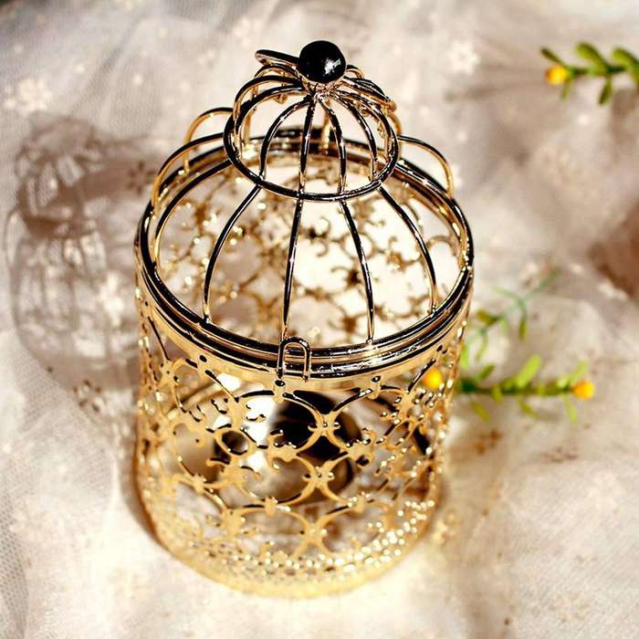 6 Pcs Small Metal Candle Holder Hanging Birdcage Lantern Vintage Decorative Centerpieces of Wedding