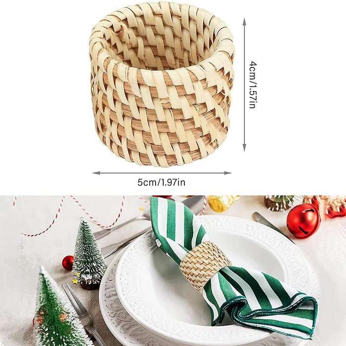 6 Pcs Woven Napkin Rings,Handmade Rattan Napkin Rings,Napkin Buckle Holder Handicraft Wedding Decor