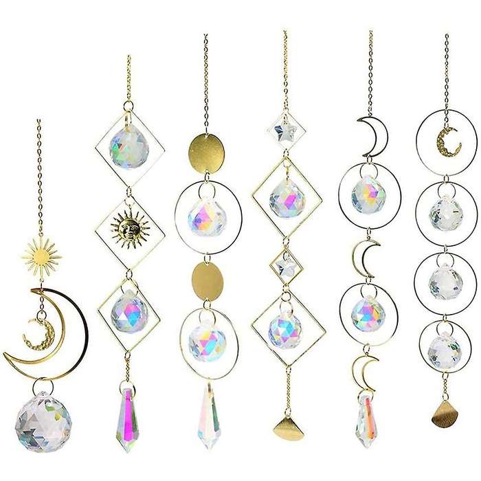 6 Pieces Moon Sun Hoop Pendant Indoor Decoration Sun Catcher Wind Chimes Outdoor Garden Decoration