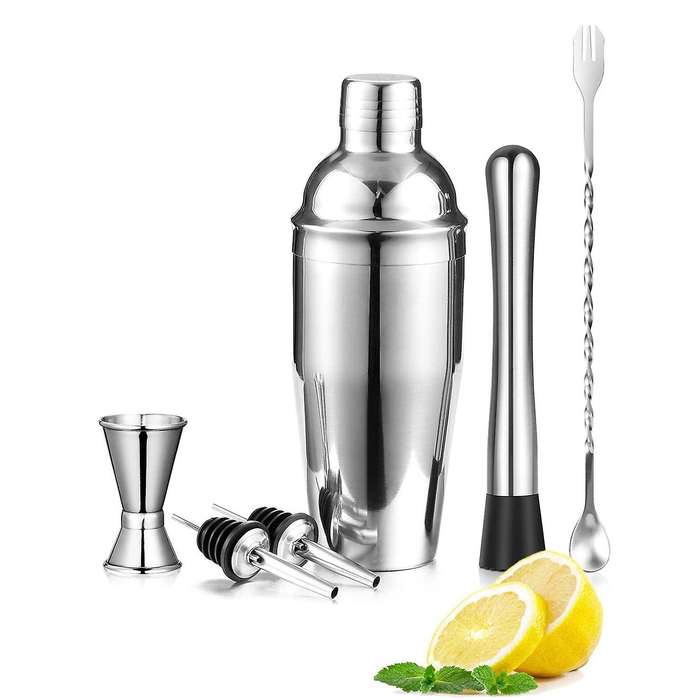 6 Pieces/set Cocktail Shaker, 25 Oz Martini Shaker, Stainless Steel Drink Shaker, Bar Set, Bartende