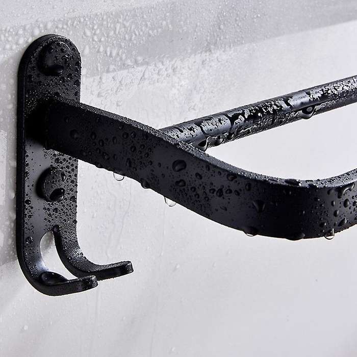 60 cm Wall Mount Black Towel Rack Aluminum Double Rod Towel Bar with Hook for Home Hotel Bathroom S