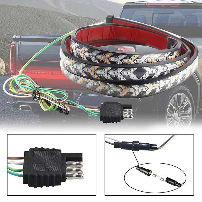 60 Inches Triple 528 Strip Light Waterproof with 4-Way Flat Connector Wire - Solid Amber Turn Signal