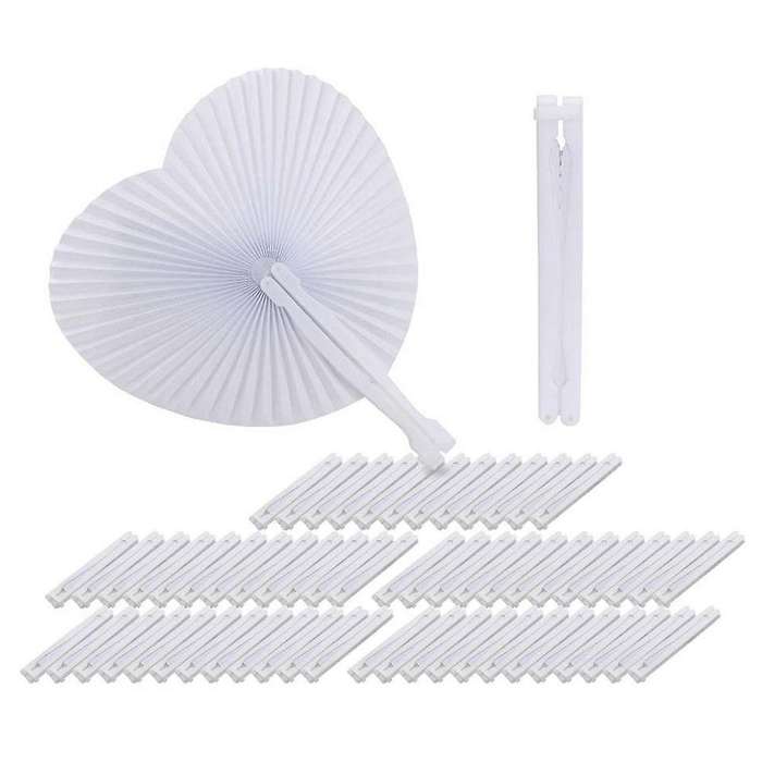 60 Pcs Fan White Paper Round Heart Decoration Wedding Party Gift for Guests Anniversary Wedding Bap