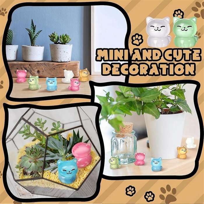 60 Pcs Luminous Miniature Cat Figurines Resin Cute Small Cat Figures Glow In The Dark Mini Resin Ani