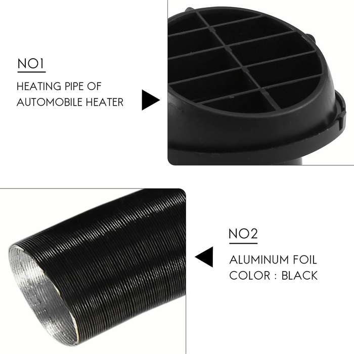 60mm Car Auto Heater Pipe Duct T Piece Warm Air Outlet Vent Hose Clips Set for Parking Heater