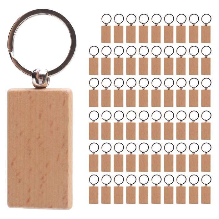 60pcs Blank Rectangle Wooden Key Chain Diy Wood Keychains Key Tags Can Diy Gifts