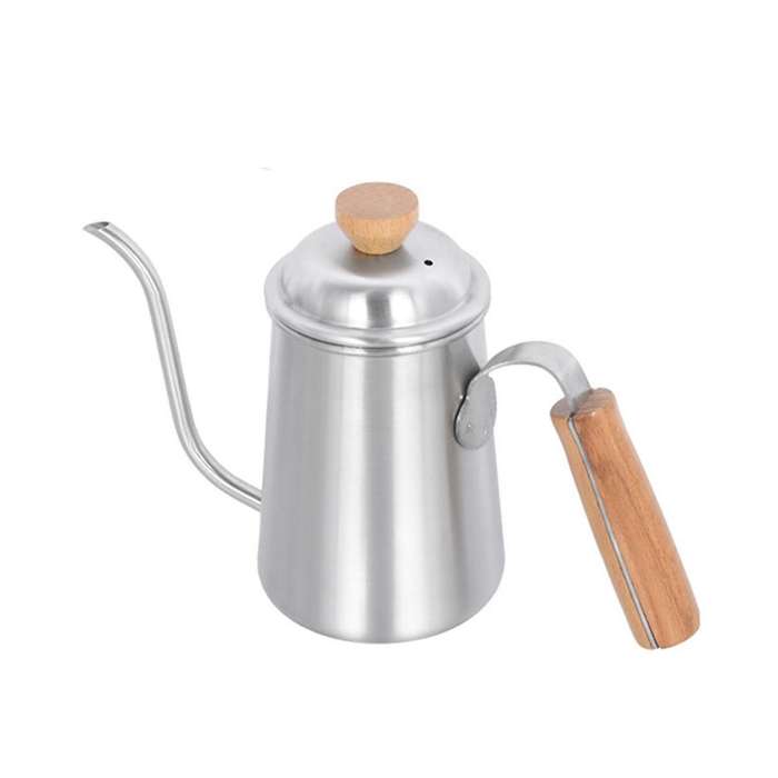 650ml Thickened Stainless Steel Gooseneck Spout with Wooden Handle Coffee Kettle Household Camping