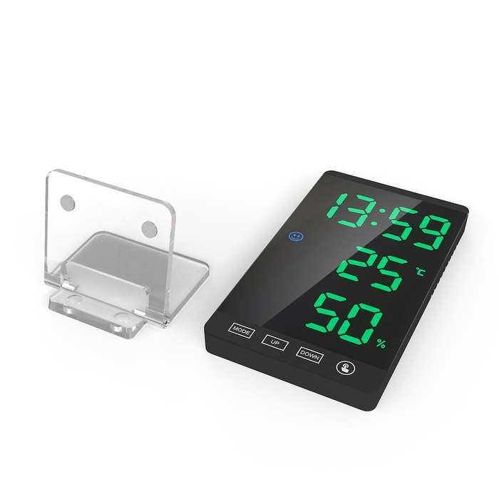 6Inch Mirror LED Alarm Clock Touch Button Digital Clock LED Time Temperature Humidity Display USB Ou
