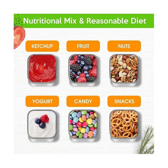 6oz Stainless Steel Snack Containers, Small Metal Food Storage Container with Silicone Lids, for Off