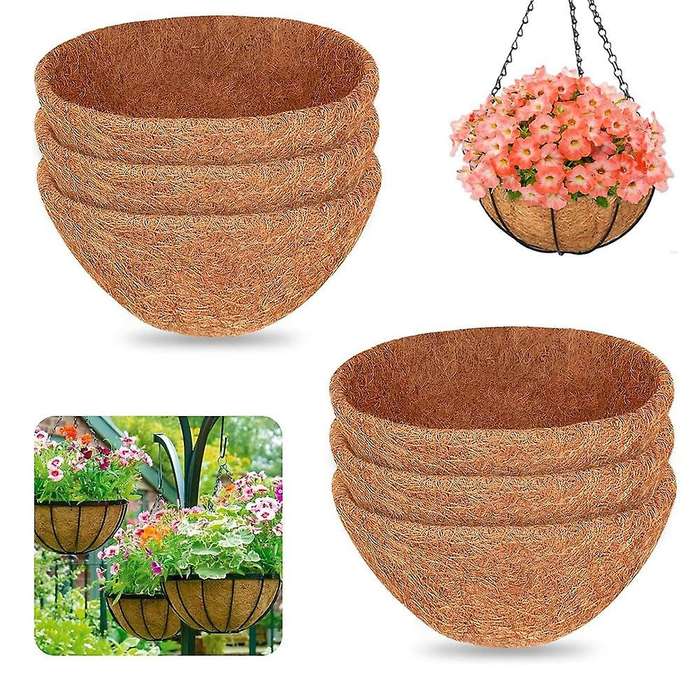 6PCS 10 Inch Natural Coconut Liner Round Coconut Hanging Basket Replacement Liners for Hanging Baske