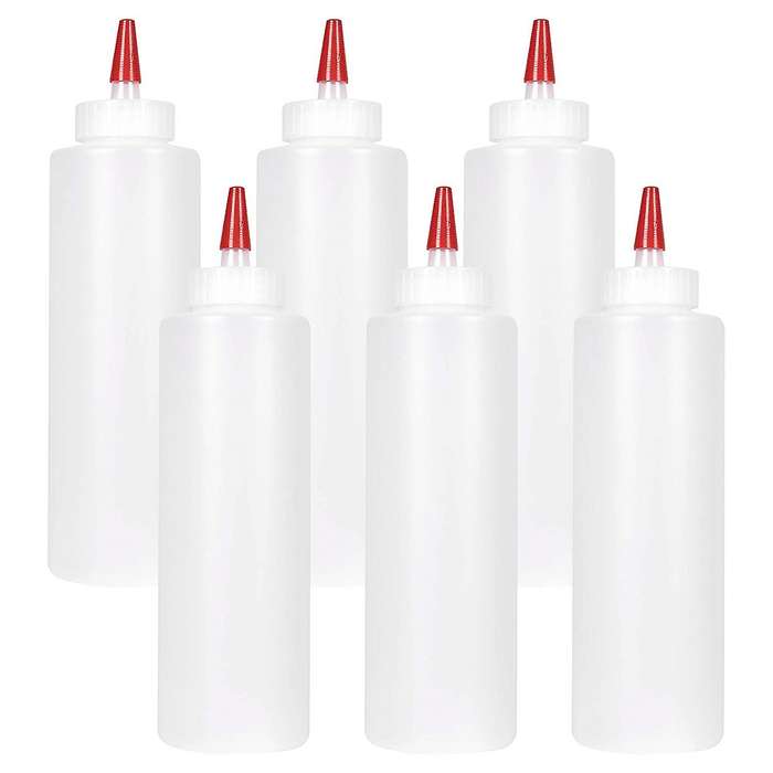 6pc Squeeze Squirt Condiment Bottles for Sauces - 16 Ounce - Perfect Containers for Ketchup, Bbq, S