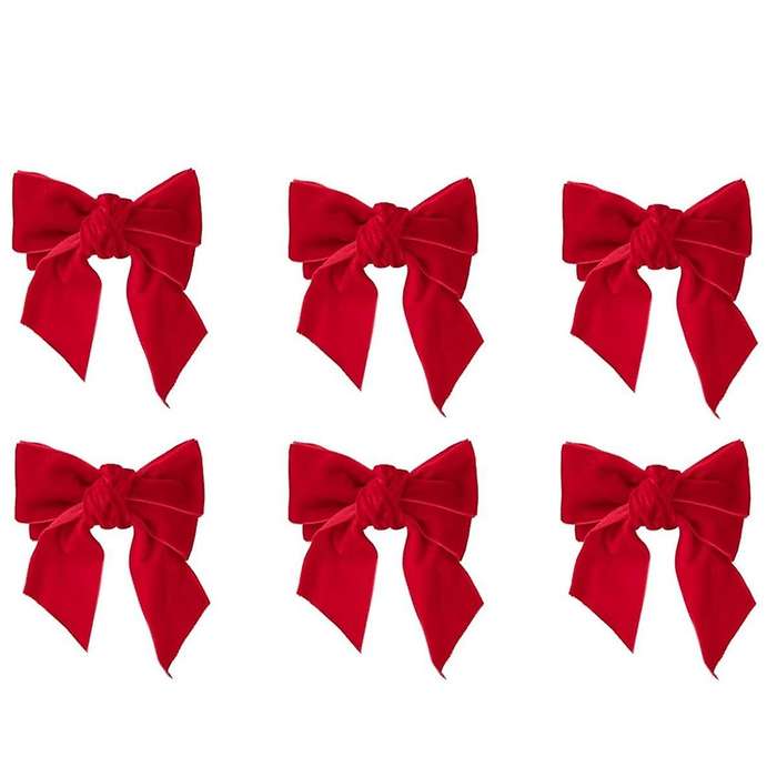 6pc Red Bow Xmas Napkin Holder Rings Chic Flannel Napkin Buckle for Birthday Party Wedding Dining T