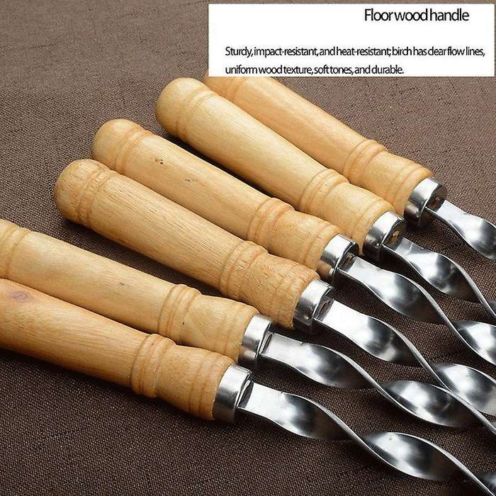 6pcs 55cm Bbq Skewers Long Handle Shish Kebab Barbecue Grill Stick Wood Bbq Fork Stainless Steel Ou