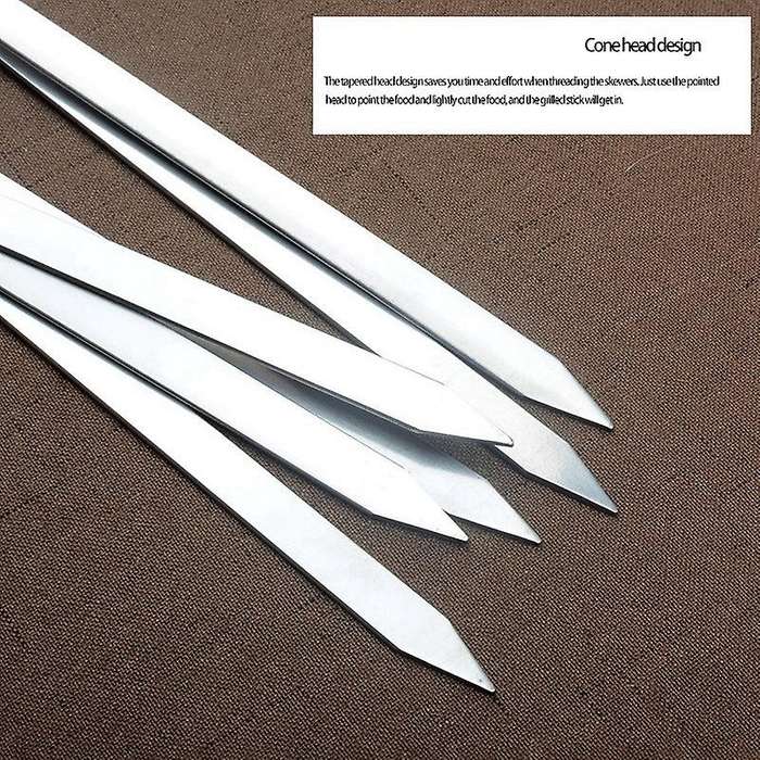 6Pcs 55cm BBQ Skewers Long Handle Shish Kebab Barbecue Grill Stick Wood BBQ Fork Stainless Steel Out