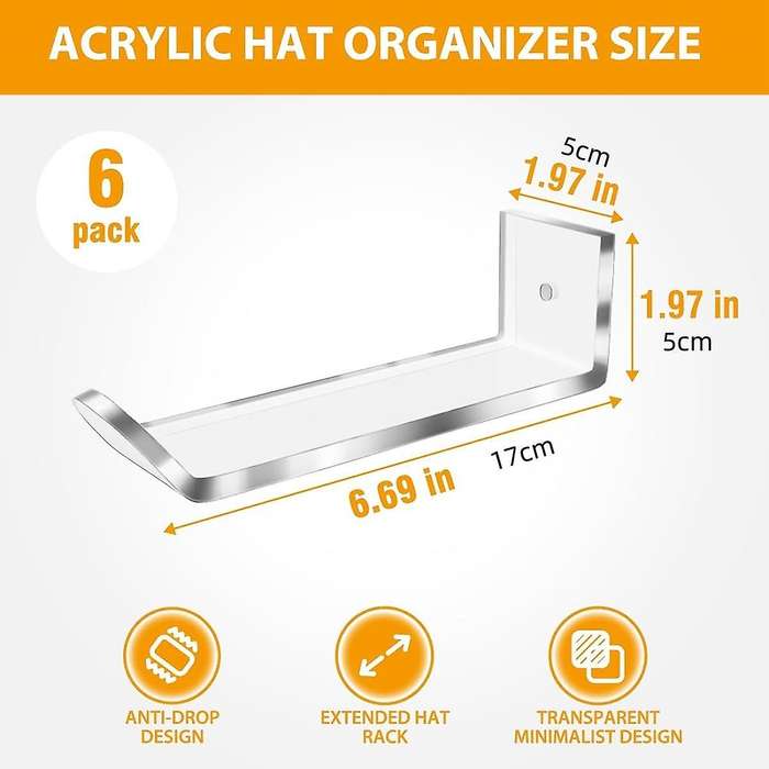 6pcs Acrylic Hat Holder for Wall Hat Rack Hat Holder Organizer Hold Hat Hangers for Door