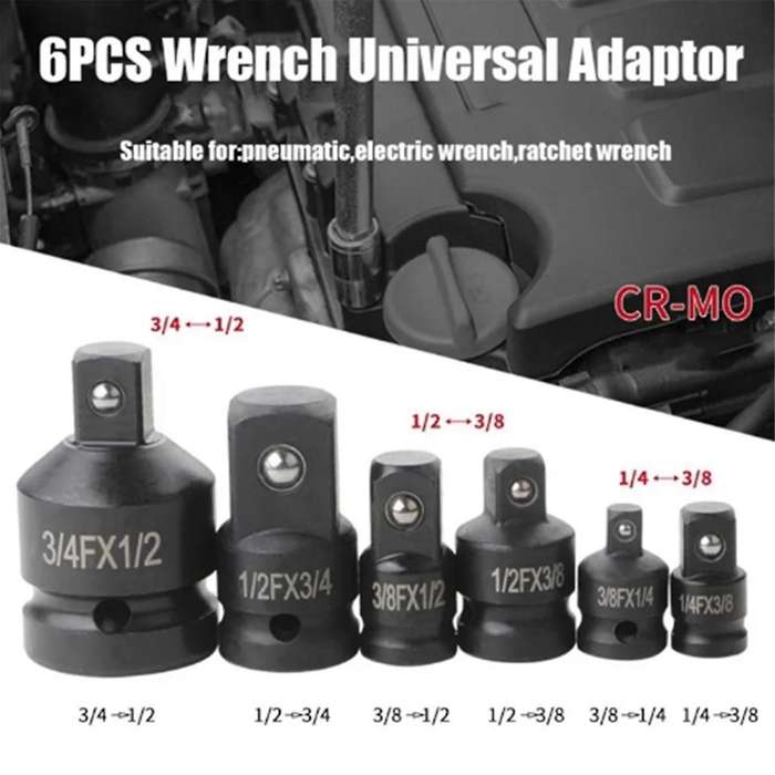 6pcs Adapter Pneumatic Sleeve Head 1/2 to 3/4 Blue Plastic Box for Automobile Torque Mechanical Hard