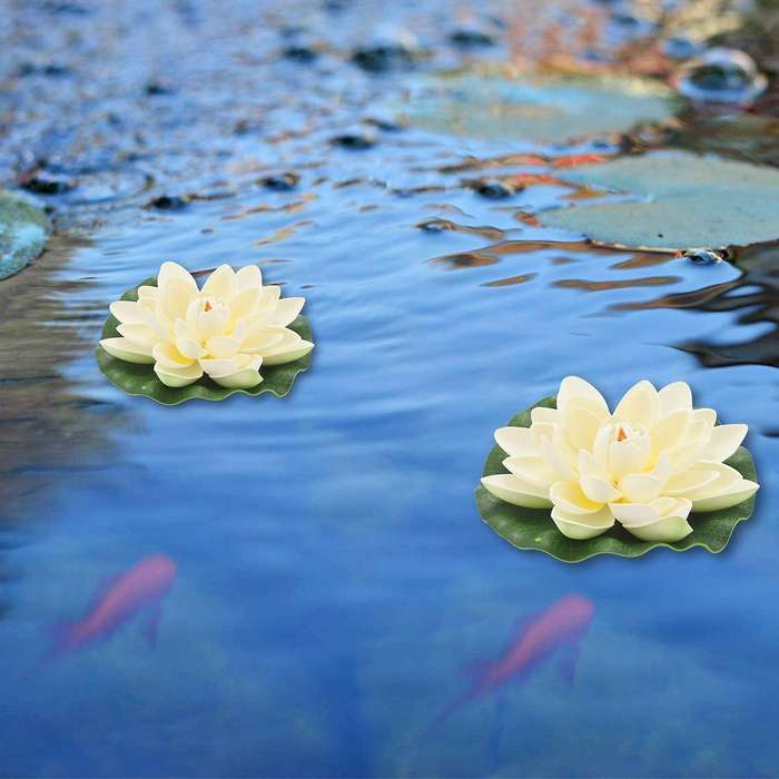 6Pcs Artificial Floating Foam Lotus Flowers,With Water Pad Ornaments, White,Perfect for Patio Pond