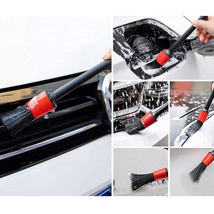 6Pcs Car Detailing Detail Brush Kit Car Wash Mitt Boar Hair Brushes for Car Motorcycle Cleaning Whee