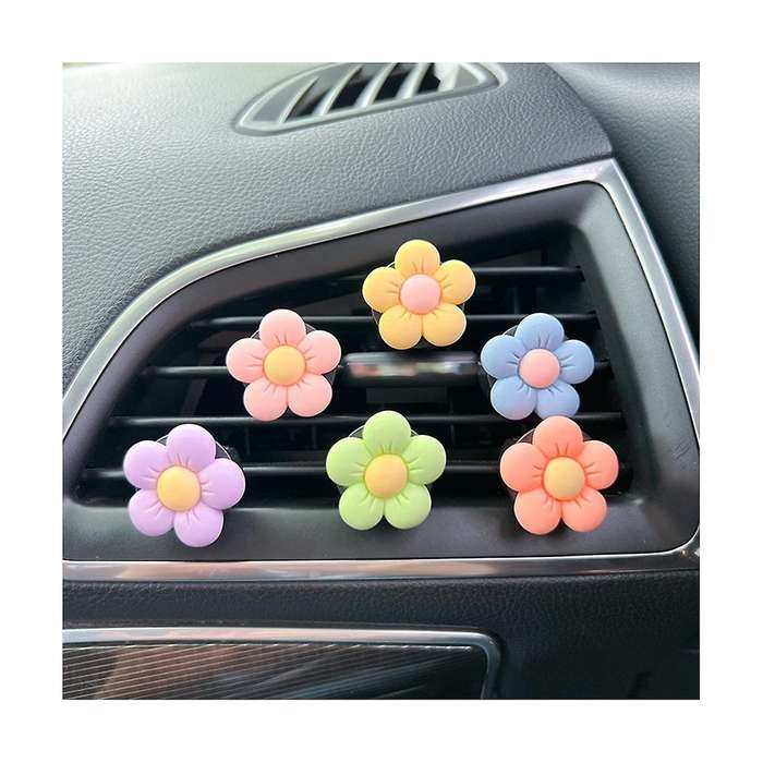 6Pcs Cute Flower Aromatherapy Car Air Outlet Decoration Perfume Clip Air Freshener Colorful Flower T