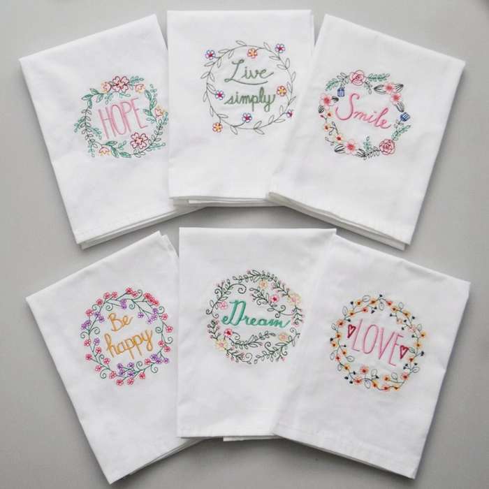 6PCS Embroidered Table Napkin Tea Towel for Wedding Party Absorbent Cotton Home Cloth Napkins Kitche