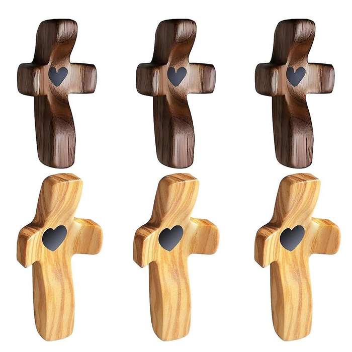 6PCS Encouragement Gift Small Wooden Hand Held Wooden Pocket Hand Held for Praying