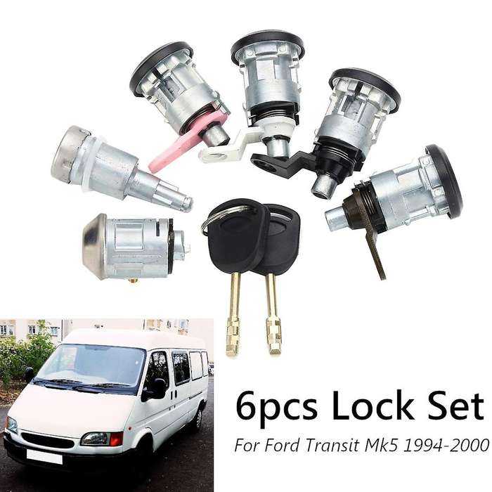6Pcs Front Rear Door Ignition Full Left Right Lock Set with 2 Keys for Transit Mk5 1994-2000