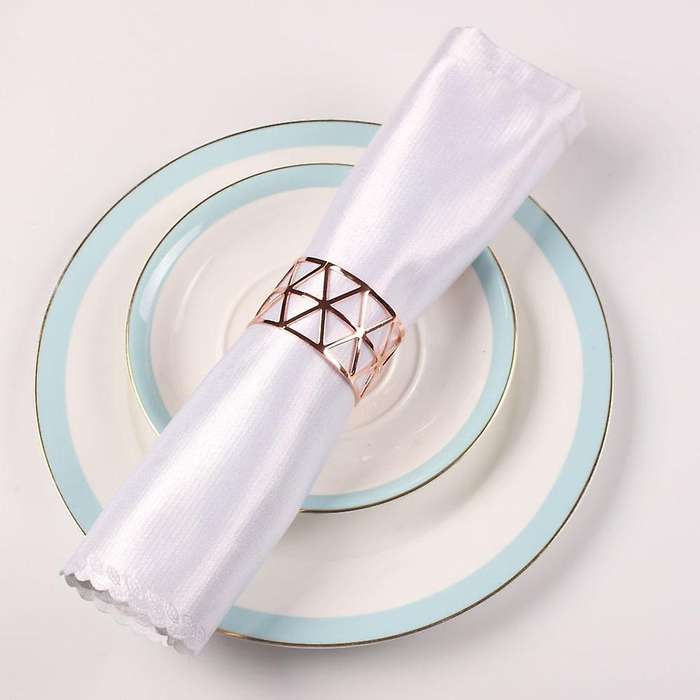 6pcs Gold Geometric Hollow Napkin Rings Serviette Holder for Party Hotel Banquet Dining Room Table