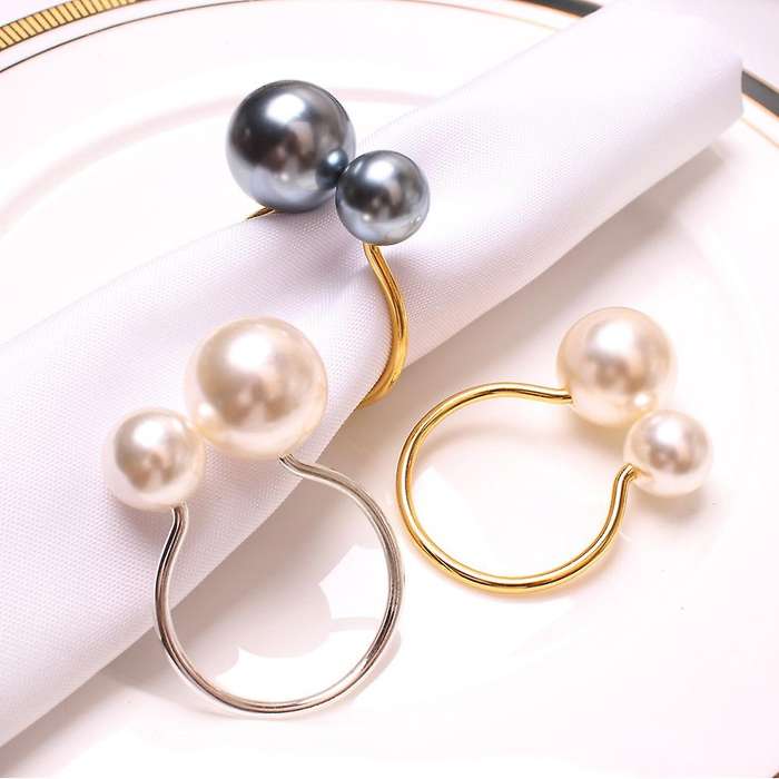 6Pcs Golden-White Highlighted Napkin Rings,Wedding Napkin Holder,U-Shaped Napkin Buckle