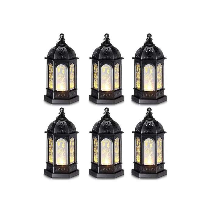 6pcs Mini Ramadan Candle Mubarak Lantern Led Eid Mubarak Lantern Moon Star Lights Centerpiece Decor